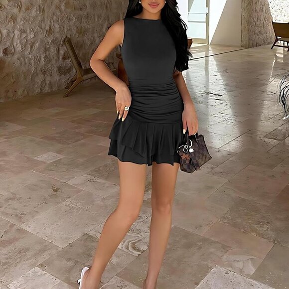 Women Drop Waist Mini Dress Ruffle Hem Sleeveless Corset for Party - Picture 6 of 6